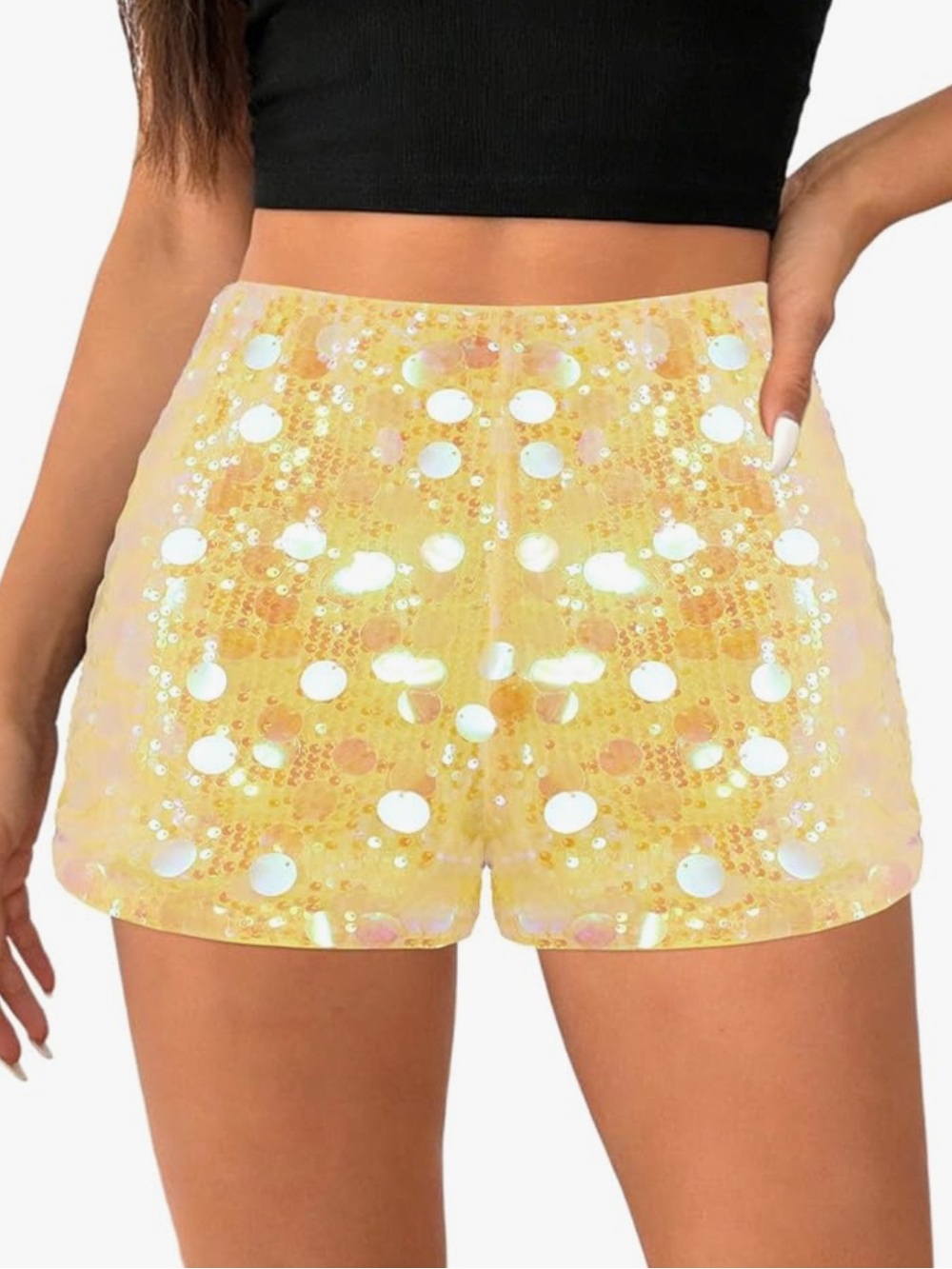 Sequin High-Waist Party Shorts - Yellow
